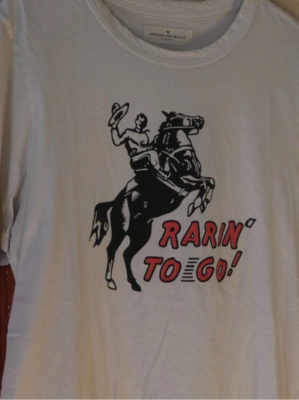 imogene + willie • t shirt  rarin' to go nasheville made large western horse